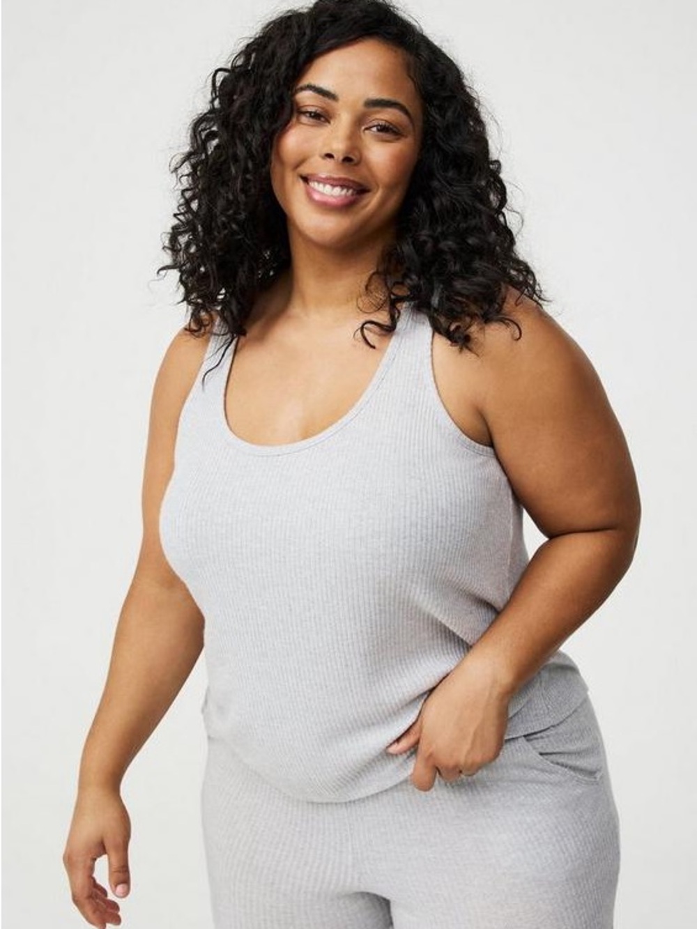 torrid Light Gray Ribbed Scoop Tank - Picture 3 of 9